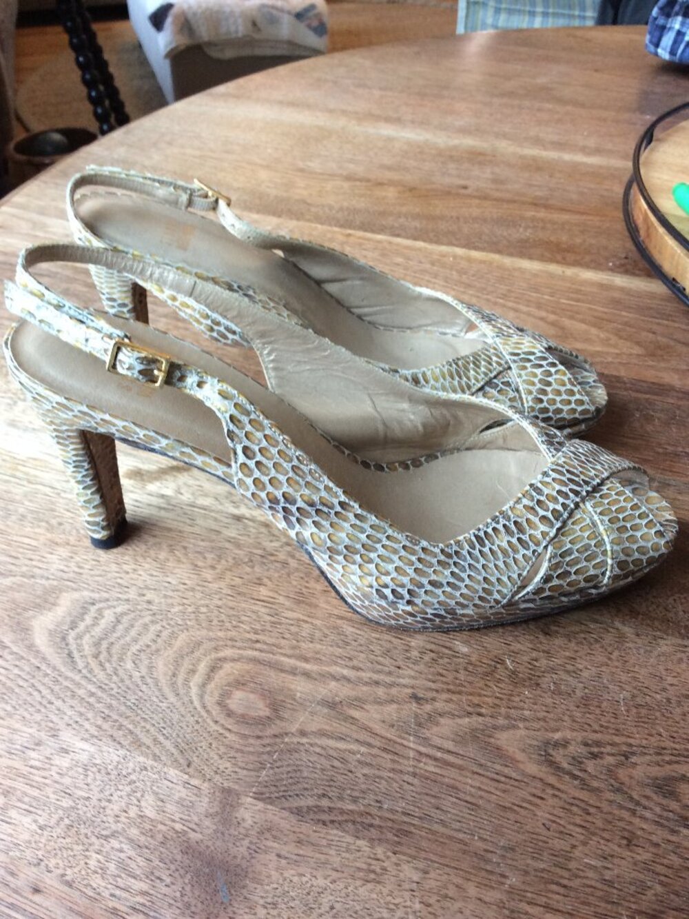 Stuart Weitzman Leather Peeptoe Slingback Heels, Snakeskin, 8M